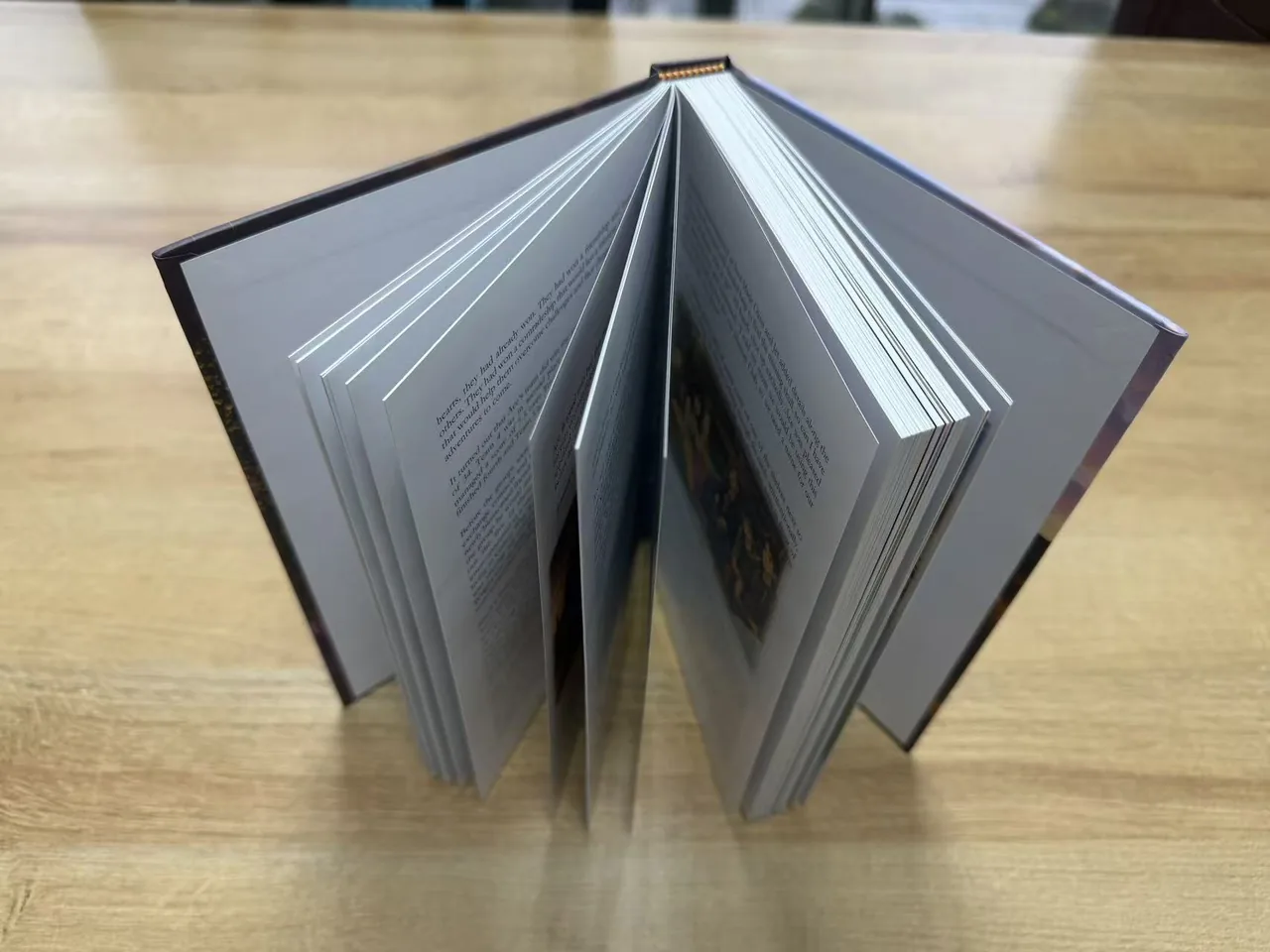 Open illustrated mystery hardcover showing the binding and text pages